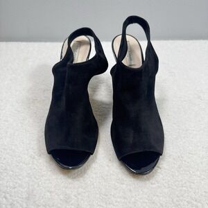 Cole Haan Nene Heels Women's Sz 7.5 Black Suede Peep Toe Sandal Shoes Sling Back